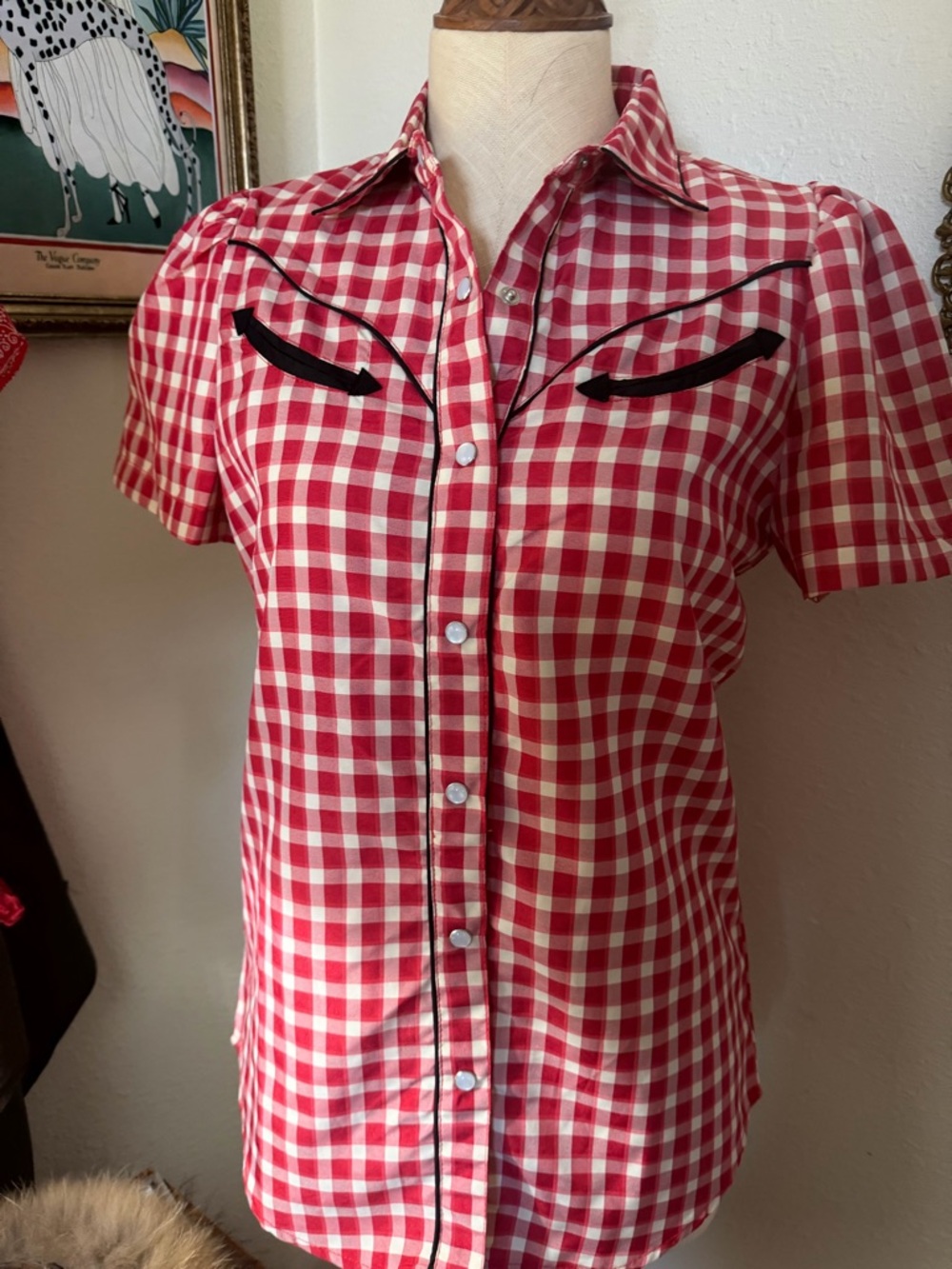 Howdy Hanny Classic Red Gingham Western Shirt - Short Sleeve with Western Detail